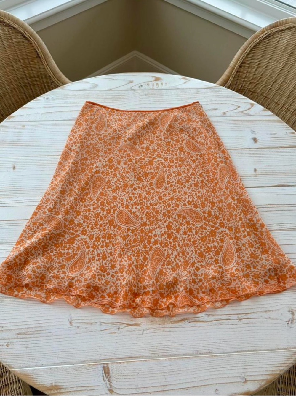 Ann Taylor Orange Paisley Midi Skirt